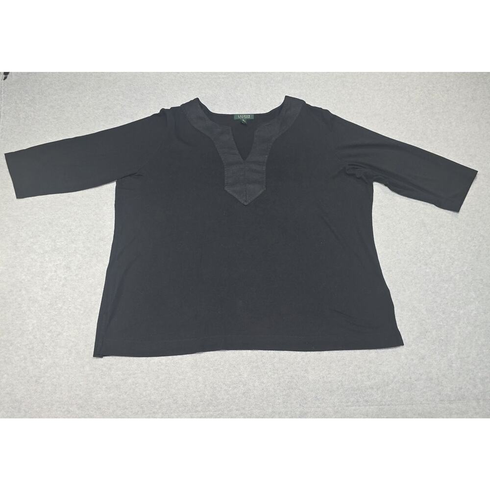 Lauren Ralph Lauren Womens Size 3X Black Cotton 3/4 Sleeve V Neck Pullover Top